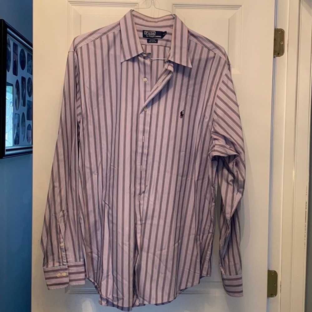 Striped long sleeve button up dress shirt